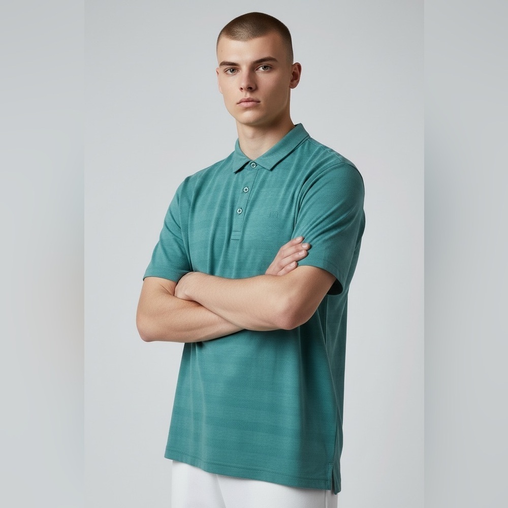 Travis Mathew Sea Green Golf Polo Shirt Men’s size large faint stripe